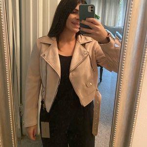 Zara light pink suede moto jacket